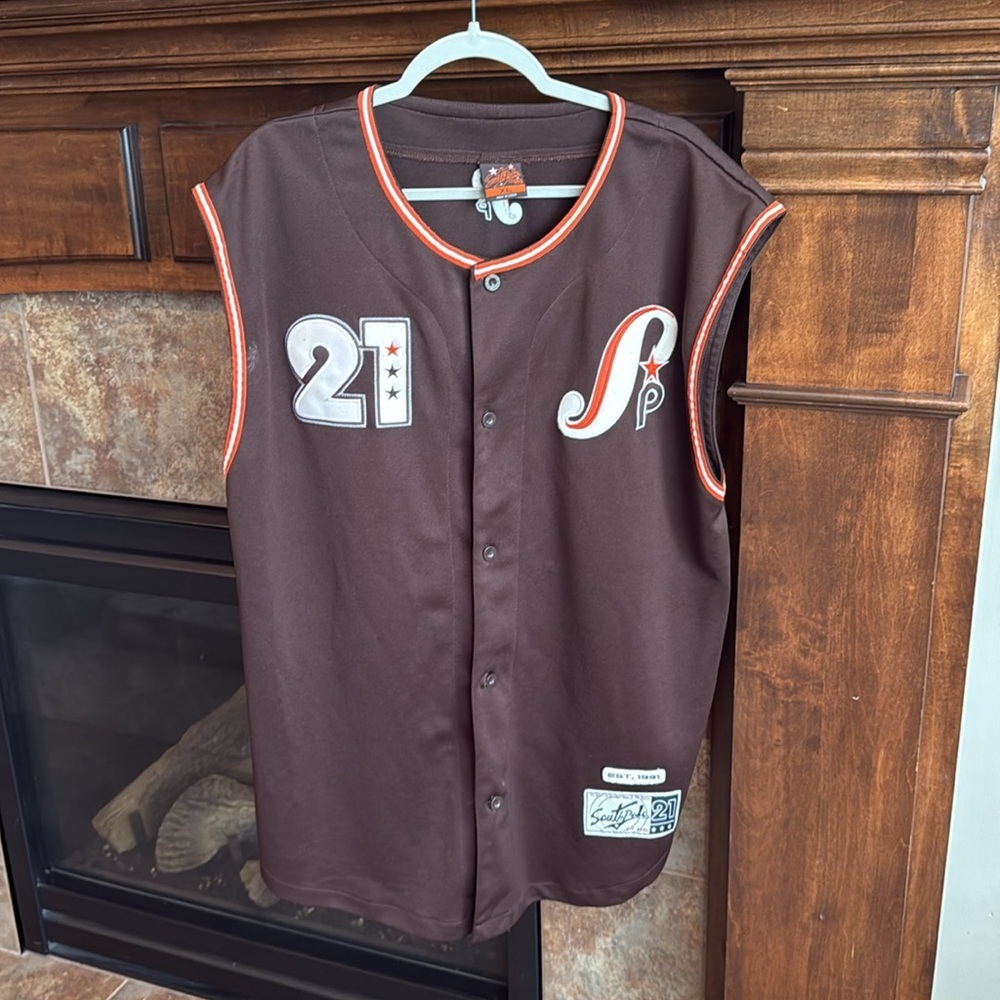 Vintage South Pole 21 brown sleeveless jersey tank bottom front Korea made sz XL